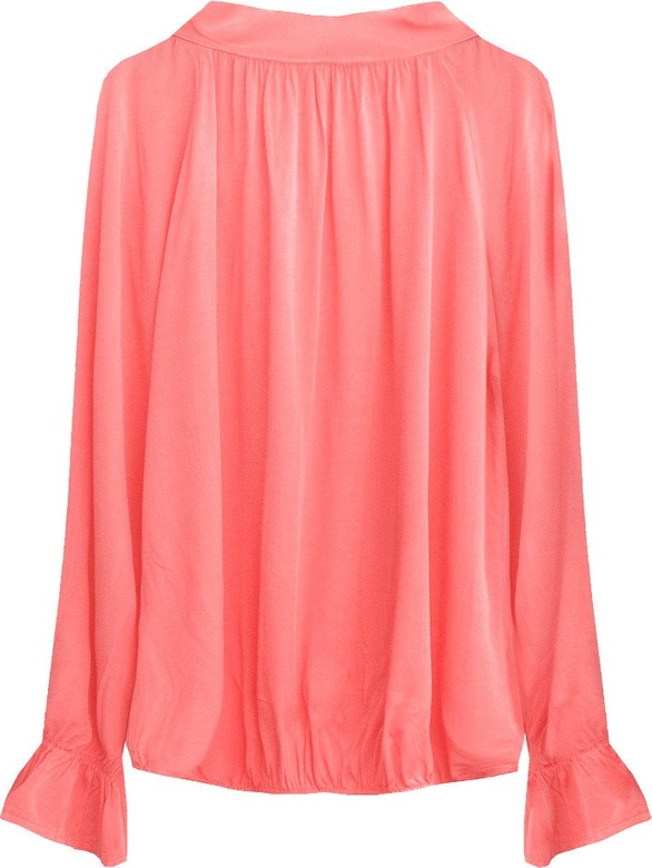 BAWEŁNIANA BLUZKA Z WIĄZANĄ STÓJKĄ NEONOWY KORAL (298ART)