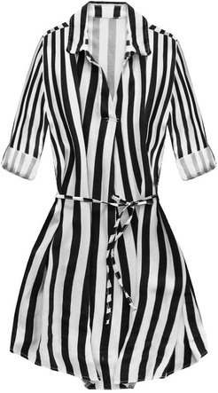 SUKIENKA KOSZULOWA W PASKI BIAŁO-CZARNA (8852)