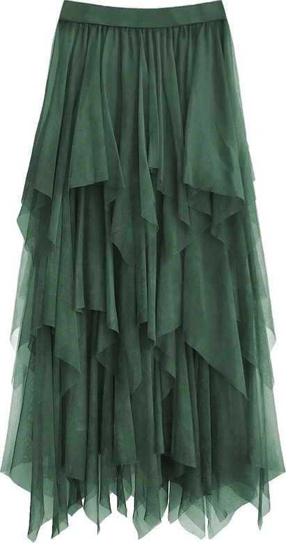 TIULOWA SPÓDNICA O DŁUGOŚCI MAXI CIEMNOZIELONA (479ART)