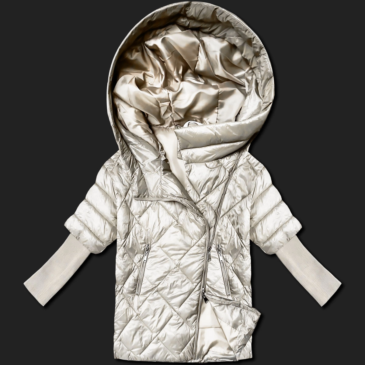 Lekka damska kurtka z dzianinowymi rękawami Minority ecru (M2-6701-12)