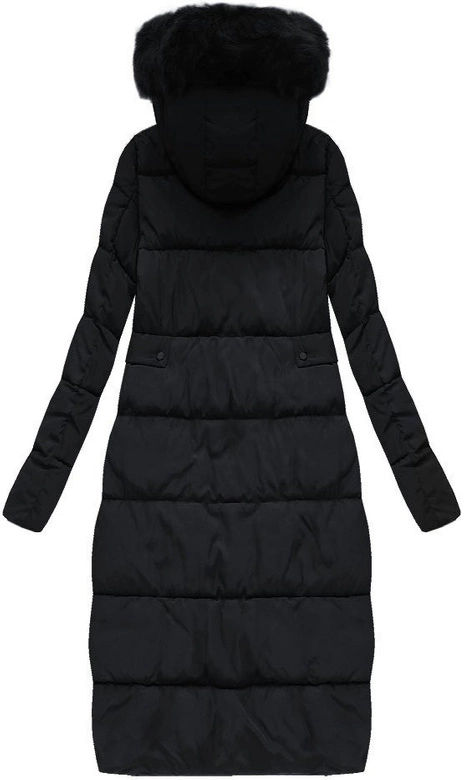 DŁUGA KURTKA ZIMOWA Z KAPTUREM CZARNA (B3581)