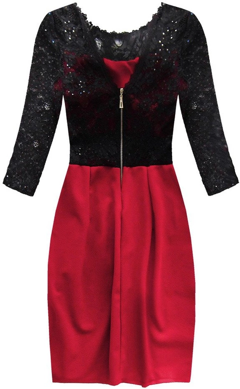 SUKIENKA Z DEKOLTEM NA PLECACH CZARNO-CZERWONA (88141)