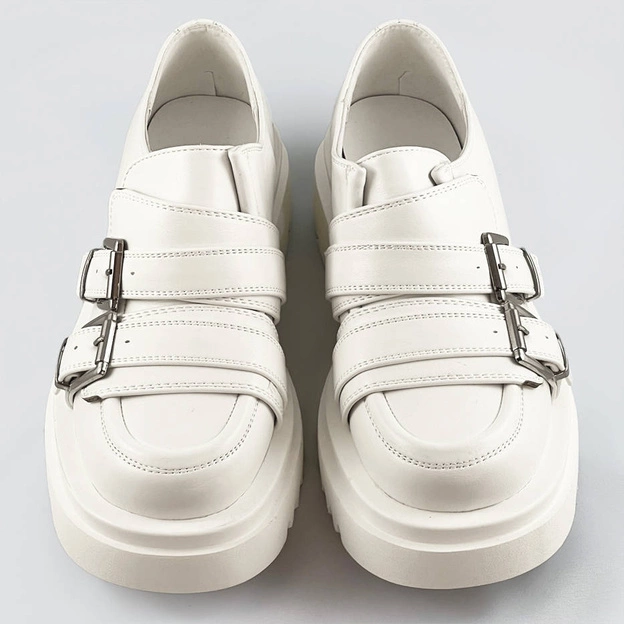 Mokasyny na grubej podeszwie ecru (s860)