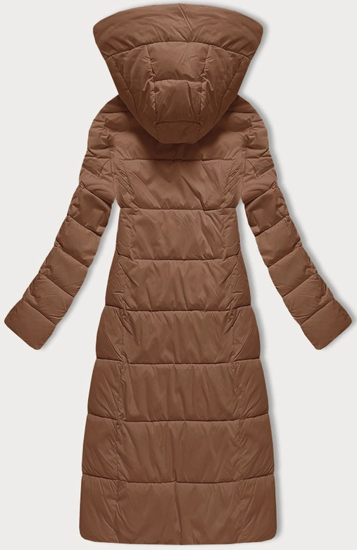Pikowana długa kurtka zimowa damska Libland camel (7767)
