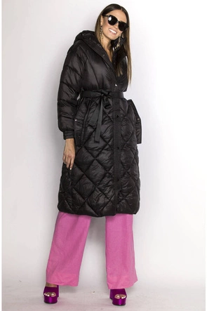 Długa kurtka puchowa damska czarna (ag1-j9081)