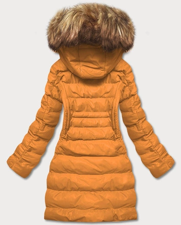 Zimowa kurtka damska z futerkiem ciemna żółta (5m753-254)