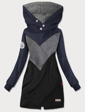 DŁUGA BLUZA Z KAPTUREM GRANATOWO-SZARA (AMG-737)