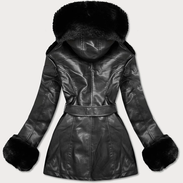 RAMONESKA Z FUTRZANYM KAPTUREM CZARNA (5543)