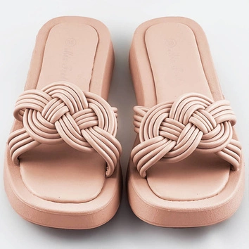 Damskie klapki na płaskiej podeszwie beżowe (cm-49)