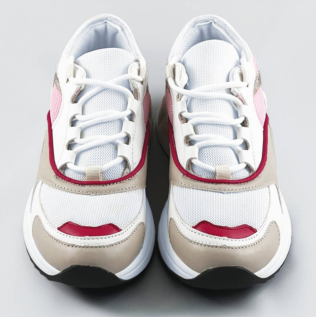 Sznurowane sneakersy z kolorowymi wstawkami różowe (6346)