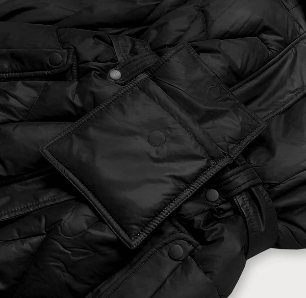 Puchowa kurtka ze stójką i kapturem czarna (ag2-j82)