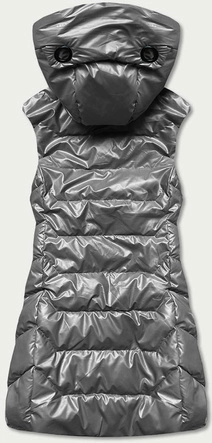 Błyszcząca kamizelka damska z kapturem szara (b8019-70)