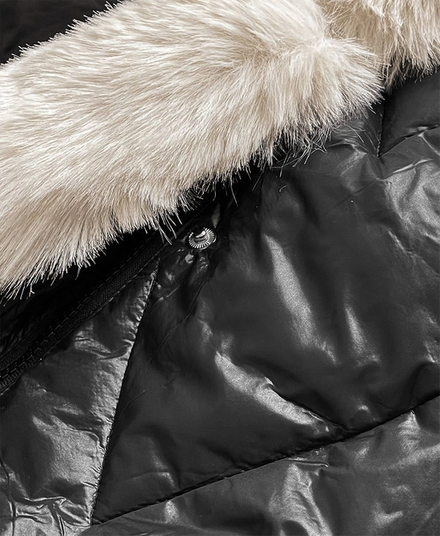 DAMSKA DŁUGA KURTKA PIKOWANA CZARNA-ECRU (772)