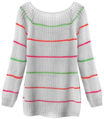 AŻUROWY SWETER W PASECZKI SZARY (275ART)