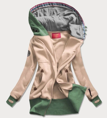 DŁUGA BLUZA DAMSKA Z ASYMETRYCZNYM ZAMKIEM BEŻOWA (560)