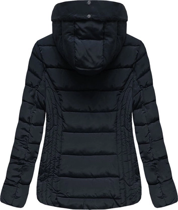 KRÓTKA PIKOWANA ZIMOWA KURTKA DAMSKA Z KAPTUREM GRANATOWA (R2618)