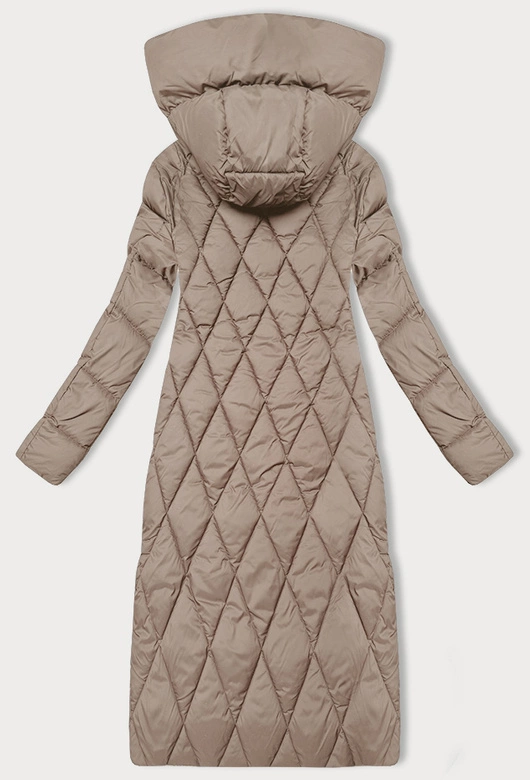 Długa zimowa kurtka damska z kapturem Libland beżowa (7832)