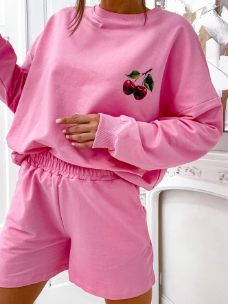 Zestaw bawełniana bluza + szorty różowy (VE101)