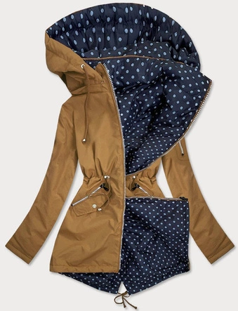 DWUSTRONNA KURTKA DAMSKA GROSZKI MUSZTARDOWA (MM70)