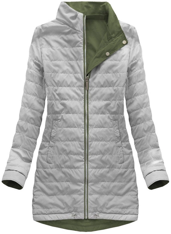 DWUSTRONNA PARKA Z KAPTUREM KHAKI-SZARA (W0232)
