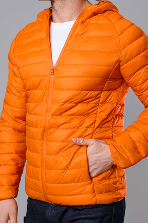 Pikowana kurtka męska z kapturem pomarańczowa (HM112-22)