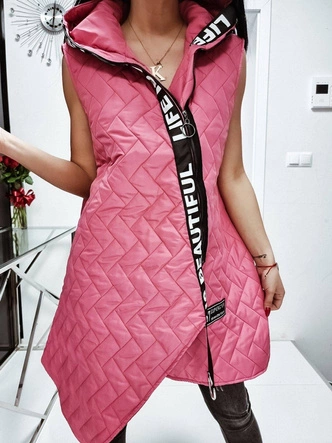 DŁUGA ASYMETRYCZNA KAMIZELKA DAMSKA RÓŻOWA (677ART)