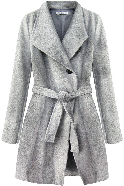 WIĄZANY PŁASZCZ ZE STÓJKĄ SZARY (196ART)