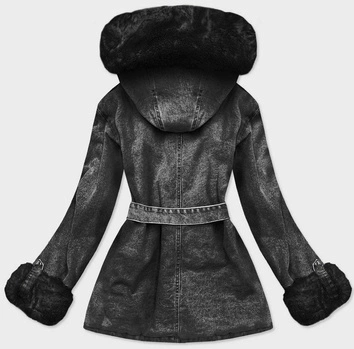 DAMSKA KURTKA JEANSOWA Z FUTRZANĄ PODSZEWKĄ CZARNA (9026#)