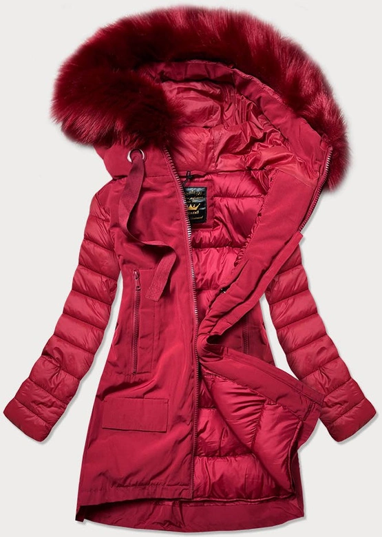 ZIMOWA KURTKA DAMSKA Z ŁĄCZONYCH MATERIAŁÓW CZERWONA (7708)