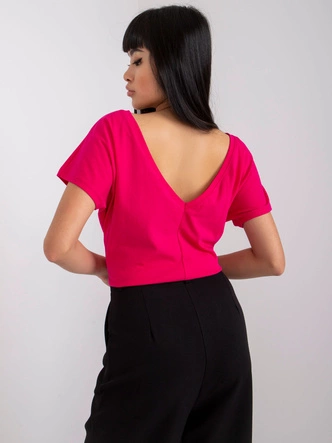 T-shirt basic z dekoltem z tyłu Feel Good fuksja (4662-03X)