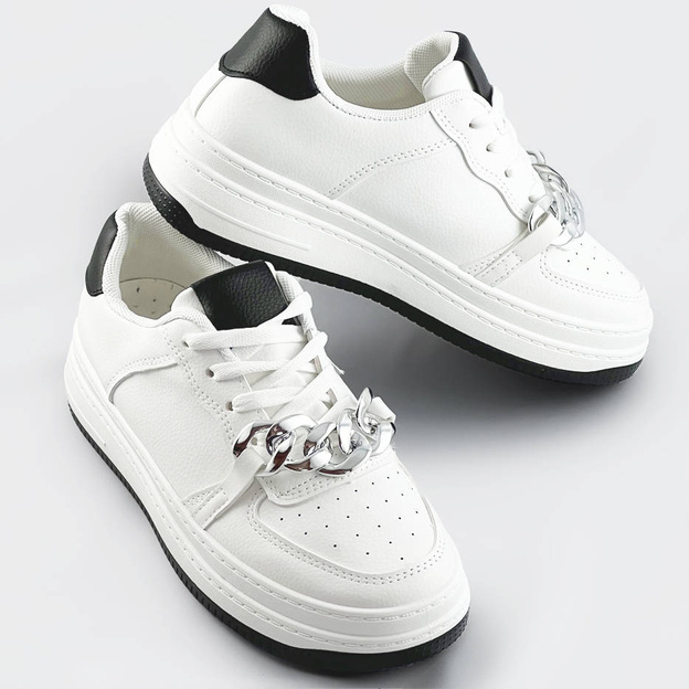 Sportowe buty z łańcuchem damskie biało-czarne (b-545)