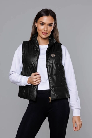 KRÓTKA KAMIZELKA ZE STÓJKĄ DAMSKA CZARNA (B8152-1)