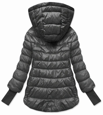 Krótka kurtka damska z dzianinowymi ściągaczami grafitowa (P22/P3-6636/P3-6023-27)