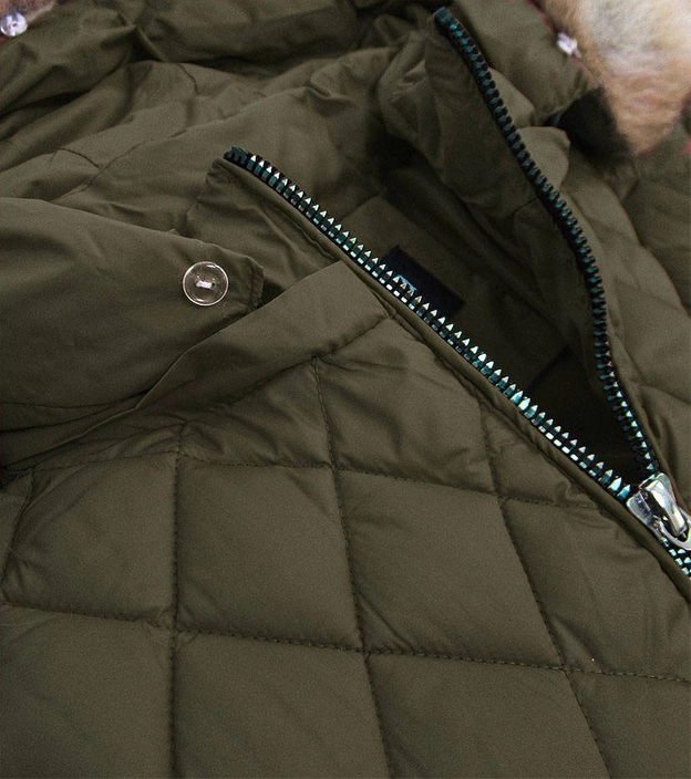 PIKOWANA DAMSKA KURTKA Z KAPTUREM KHAKI (808BIG)