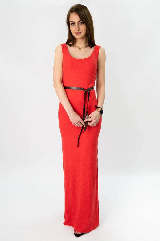 SUKIENKA MAXI Z PASKIEM CZERWONA (1548)