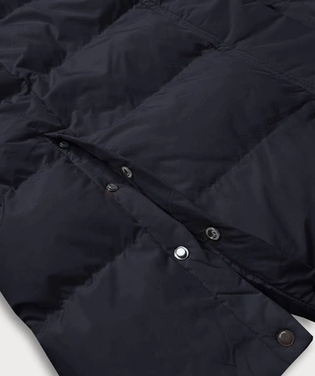 Długa zimowa kurtka damska na futerku granatowa (2M-025)