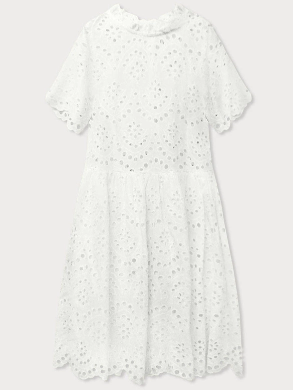 AŻUROWA SUKIENKA ZE STÓJKĄ ECRU (590ART)