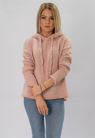 DAMSKI SWETER Z KAPTUREM ANTYCZNY RÓŻ (603ART)