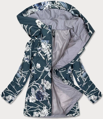 DAMSKA KURTKA W KWIATY BUTELKOWA ZIELEŃ (7715)