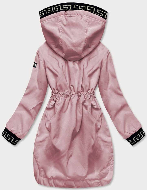 Cienka kurtka damska z ozdobną lamówką bladoróżowa (B8141-81)