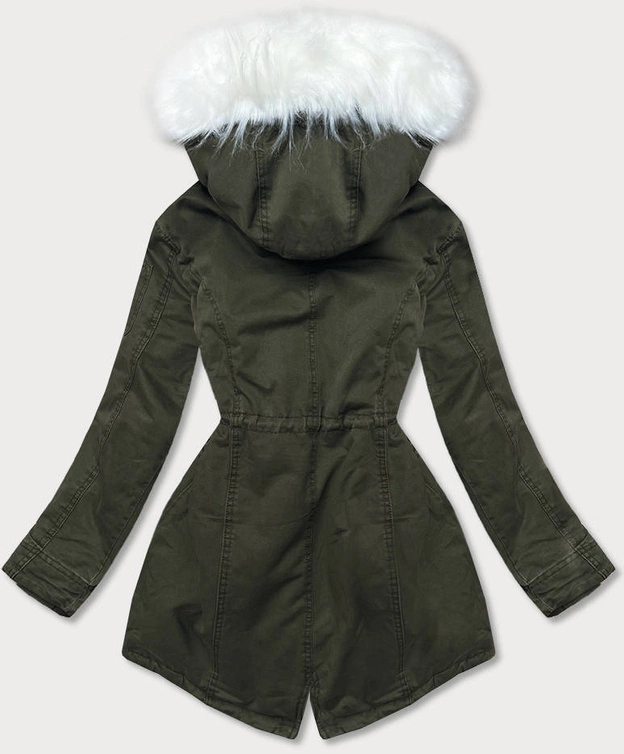 ZIMOWA PARKA DAMSKA KHAKI-BIAŁA (D-229#)