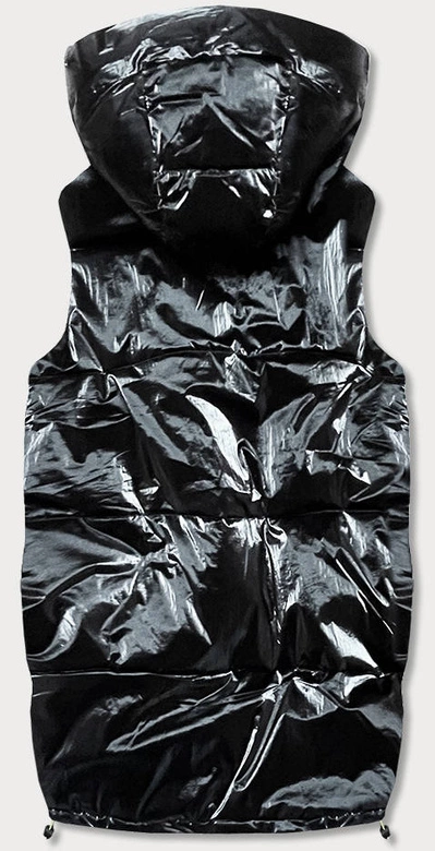 Błyszczący bezrękawnik damski oversize czarny-neon (JIN222)