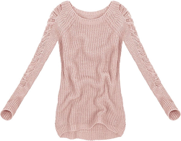 SWETER Z STRZĘPIENIAMI NA RĘKAWACH RÓŻOWY (GOOD92)
