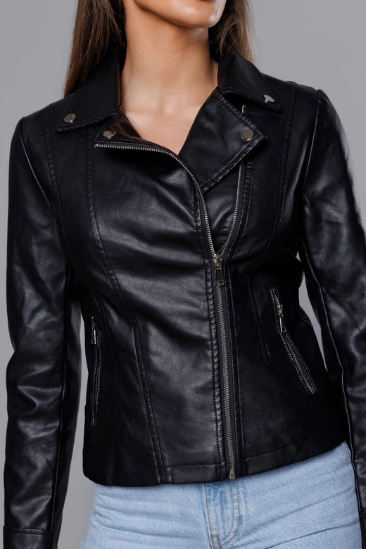 Damska kurtka z klapami czarna (11Z8035)