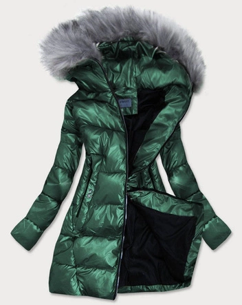 TRAPEZOWA ZIMOWA KURTKA DAMSKA ZIELONA (B9559-10)