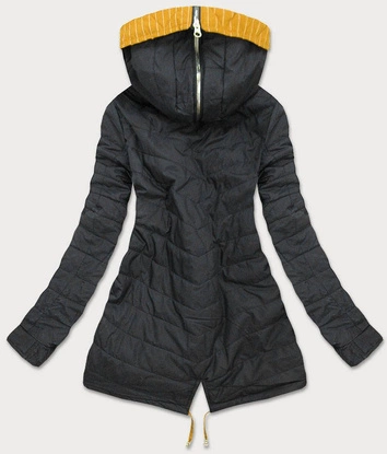 DWUSTRONNA KURTKA Z KAPTUREM W PASKI ŻÓŁTO-CZARNA (W659BIG)