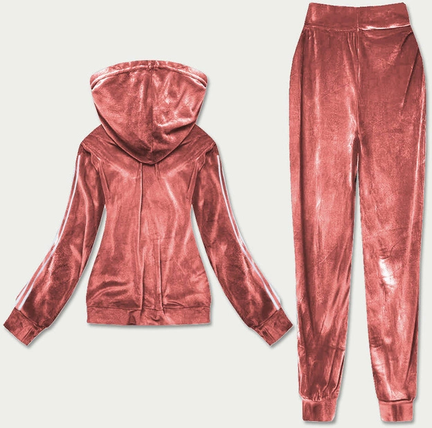 Welurowy dres damski z lampasami ceglany (81223)