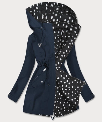 DWUSTRONNA PARKA DAMSKA Z KAPTUREM GRANATOWA W KROPKI (W354-1BIG)