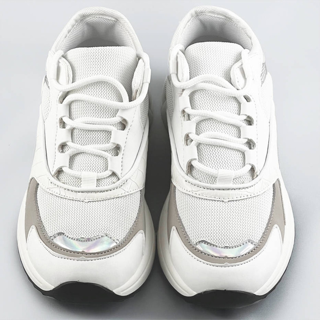 Sznurowane sneakersy z kolorowymi wstawkami białe (6346)