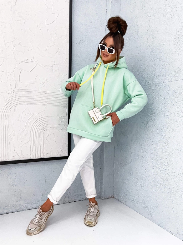 Gruba bluza damska kangurka miętowa (82131)